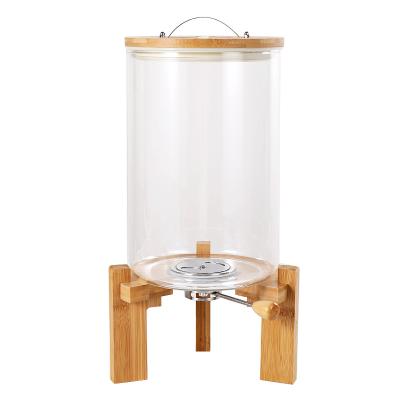 China Lanfengye Rice Food Container Kitchen Glass Freshness Preservation Airtight Storage Jar 8 Kg Food Storage Jar With Wooden Rack for sale