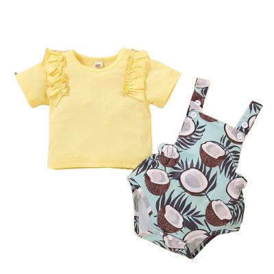 China Wholesale New Arrival 2021 Summer Anti-Shrink Baby Clothes Cotton Short Sleeve Set And Ribbed Coconut Pattern Toddler Clothing Sets for sale