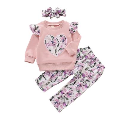 China Vintage Pink Kids Clothing Sets Fall Top Floral Girls Wholesale Baby Clothes for sale