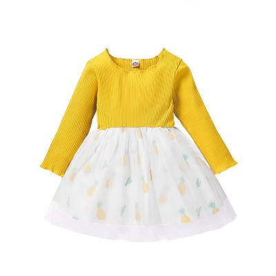 China Anti-wrinkle RTS cotton fall ribbed baby clothes for girl's dresses long sleeved print baby clothes for sale