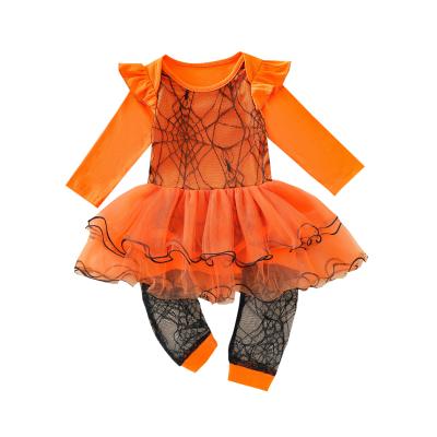 China 100% Cotton Baby Halloween Outfit Pumpkin Romper One Piece Jumpsuit For Toddler Infants Halloween Clothes for sale