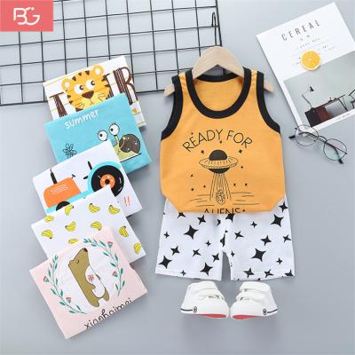 China B&G Anti-Shrink Printed Baby Boy Girl Clothes Set Casual Summer Sleeveless Infant 2pcs Clothes Set for sale