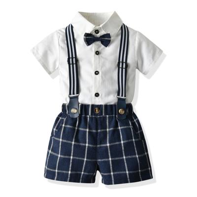 China Boys Formal Anti-Shrink T-Shirt With Bows+Overalls Shorts Kids Summer Modern Baby Clothes Sets Kids for sale