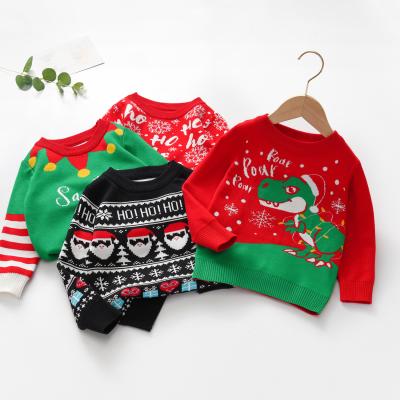 China Wholesale Custom Anti-Shrink Christmas New Dress Design Red Sweater For Kids Children Thick Stitched Cute Sweater Sets for sale