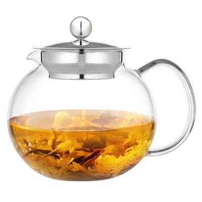 China Stocked 1000ML High Quality Oval Shape Glass Teapot Set Cold Transparent Glass Teapot With Tea Filter for sale