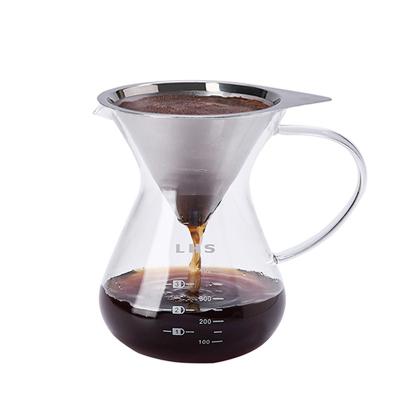 China LHS Coffee Accessories Coffee Maker Coffee Maker High Temperature Stocked Drip Coffee Glass Pot With Stainless Steel Filter for sale