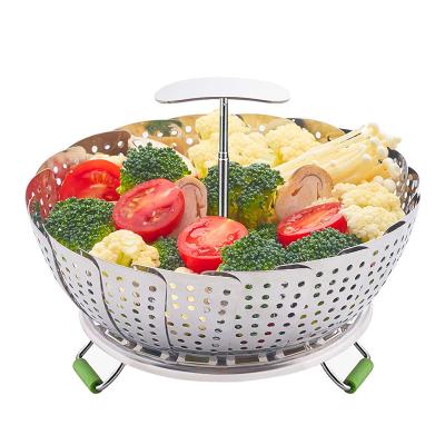 China Small Retractable Stainless Steel Kitchen Appliances Sustainable Kitchen Tools Folding Steaming Tray Steamer Basket for sale