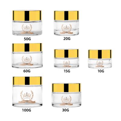 China Round Cream Glass Jars Transparent Skin Care Packaging 15g-100g for sale