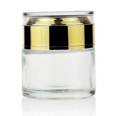 China High White 50g Frosted Glass Cream Jar With Luxury Acrylic Gold Lid for sale