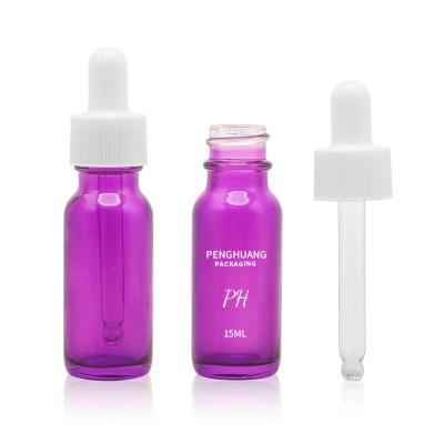 China 15ml 60ml 120ml Purple Boston Glass Bottles White Dropper for sale