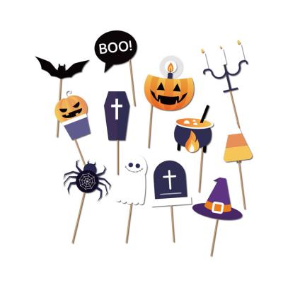 China Eco-friendly Photo Booth Props Hot Sale 12pcs Party Supplies Halloween Decoration Pumpkin Photo Booth Party Props Kits for sale