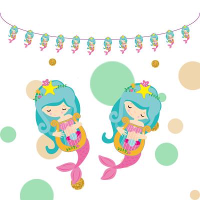 China Paper Hanging Bunting Banner Garland Cute Cartoon Mermaid Flag Birthday Party Home Decor Decorations Banners for sale