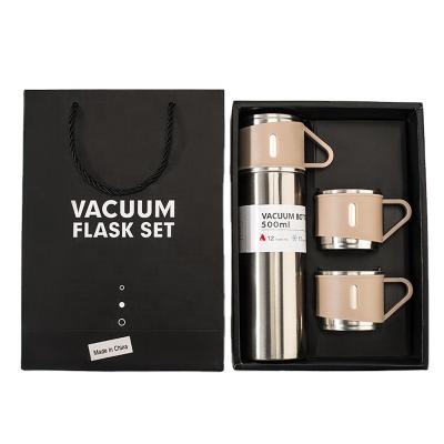 China Agriculture One Cup Two Lid 304 Stainless Steel Vacuum Thermos Set Business Gift Vacuum Flask Set Gift for sale