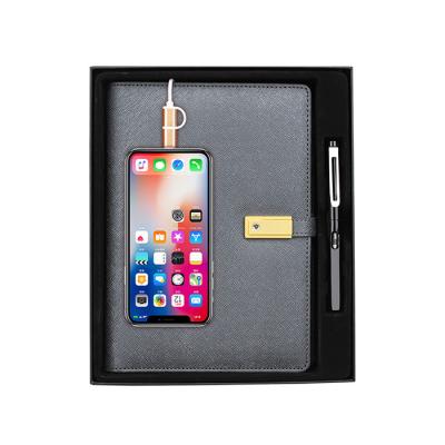 China Top Luxury Leather Hardcover Book Fountain Pen 16GB USB Drive Cable Notebook Instant Filling Gift Set With Power Bank for sale