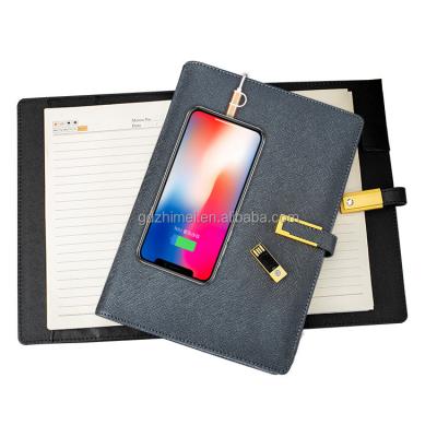 China New Gift Box Magnetic Promotional Pen Portable PU Agenda 8000mah Power Bank Leather Notebook With USB Flash Drive for sale