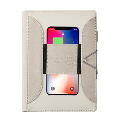 China 12000mAh magnetic with radio and screen indicator cable charging a5 cpu powerbank leather digital notebook for sale