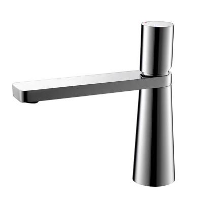 China Modern European Popular Metered Faucets Water Saving Switch Chrome Plated Hand Wash Toilet Basin Faucet for sale