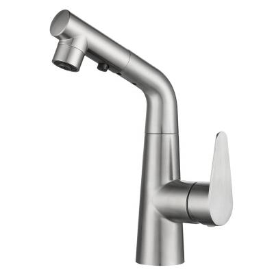 China Modern Apartment Faucets Luxury Brushed Nickel Metered Stainless Steel Hot And Cold Water Pull Down Sprayer Bathroom Faucet for sale