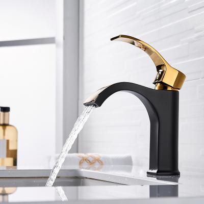 China Hot Water Faucets Hotel Faucets Black Copper Single Lever Luxury Metered Gold And Cold Color Bathroom Faucet for sale