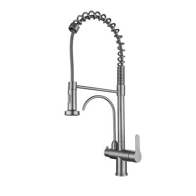 China New Design 3 Way Brush Nickel Thermostatic Faucets Pull Down Sprayer 304 Stainless Steel Kitchen Direct Drinking Faucet for sale