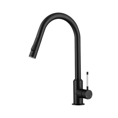 China Pull Out Spray High Quality Lead Free Single Handle Pull Out Sprayer Stainless Steel Matte Black Kitchen Faucet With Hole Cover for sale