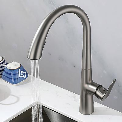 China Modern Solid Brass Gray Brushed Single Handle Gold Spray Gun Pull Out Kitchen Faucet Faucets With Pull Out Sprayer for sale