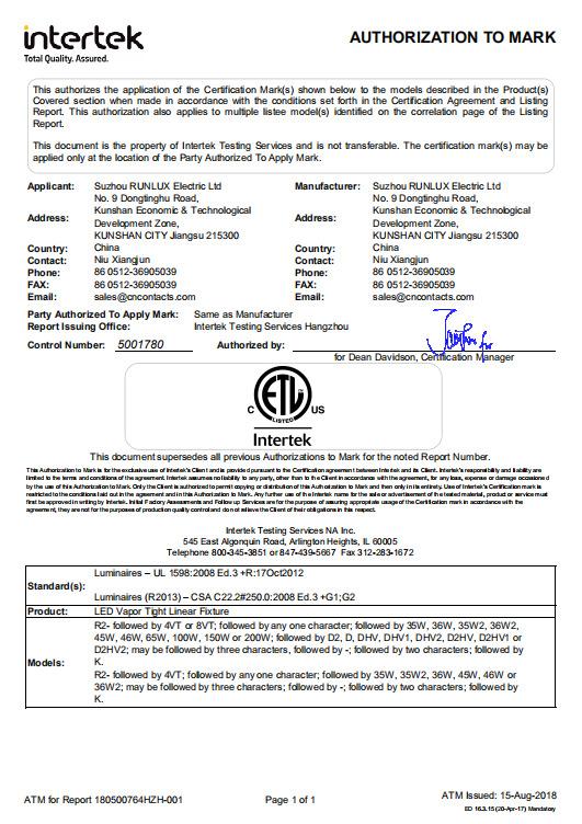 ETL - Shanghai Ileding Lighting Technology Corporation