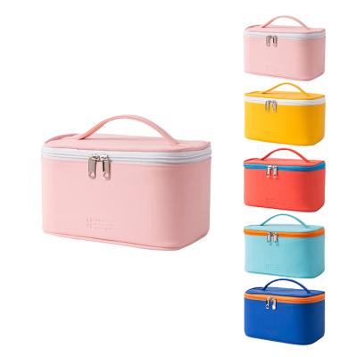 China Durable 5 Color PU Leather Travel Toiletry Bag Carry On Make Up Cosmetic Bag With Large Capacity for sale