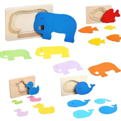 China Eco-friendly 3D Montessori Material Wooden Educational Toy Animal Multilayer Puzzle Board For Children for sale