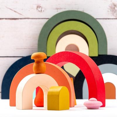 China DIY creative food grade building stacking blocks silicone rainbow montessori rainbow stacking blocks for sale