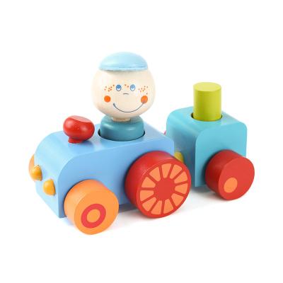 China New children's magnetic train game of the small can be disassembled assembled small wooden car set baby toys for sale