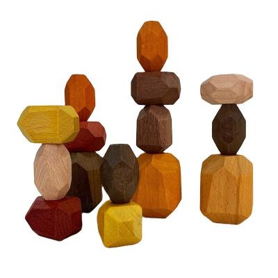 China Electronic Toy 15pcs Wooden Stones Balancing Rock Blocks Montessori Waldorf Toy Vintage Baby Building Block Stacked Stones for sale