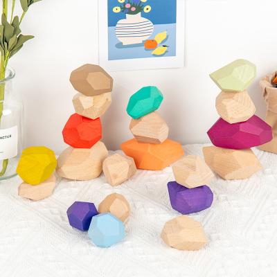 China Electronic Toy Wooden Stone Rainbow Toys Baby Stacking Blocks Montessori Balance Toys Ins Nordic Style Irregular Shape table Games Gift For Kid for sale