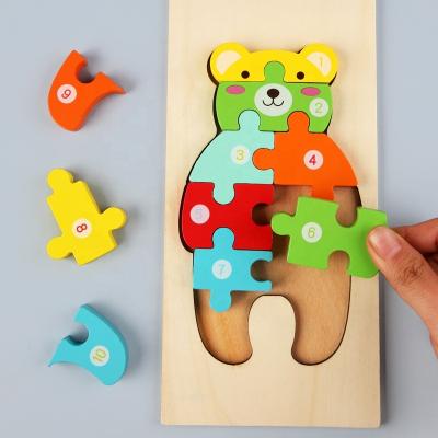 China Toy Wholesale Children Cartoon Wooden Animal Digital Stereo 3D Puzzle For Early Childhood Education Cognitive Hand Puzzle Toys for sale