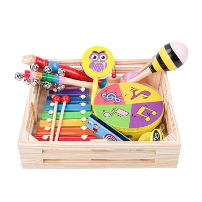 China Musical toy kids 2022 9pcs Orff musical instrument combination musical toy set wooden montessori wooden toys educational with musical for sale