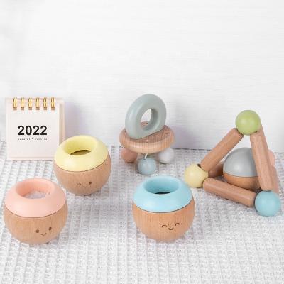 China STUFFED Wooden Colorful Beads Hand Rattle 5 Piece Set Grasping Perception Touch Ball Baby Sensory Wooden Toys for sale