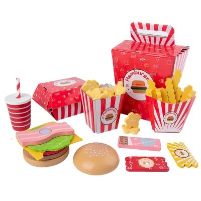 China Wooden Toy Kids Kitchen Toys Burger Set Real Life Monterssori Cosplay Educational Wooden Toys For Kids Party Game for sale