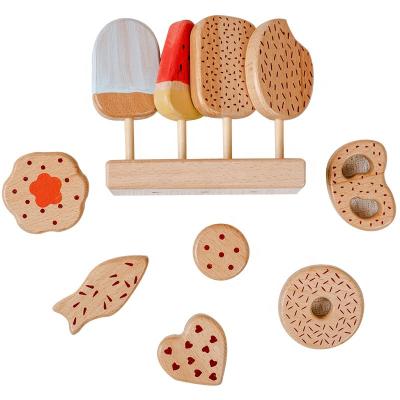 China Suitable for children's ice cream set toy of each preschool baby wooden cookie and pretend food toy newcomer ice cream kitchen wooden toy for sale