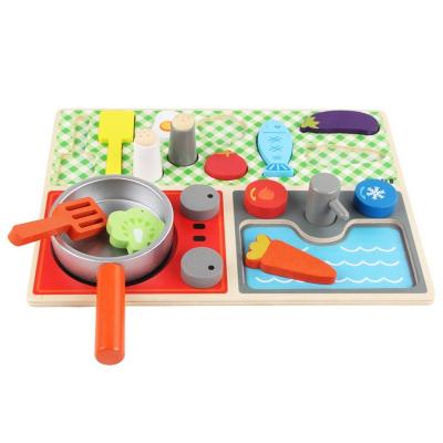 China Top Selling Kids Wooden Toy Puzzle Board Game Kitchen Cooking Set Toys Kitchen Toy for sale