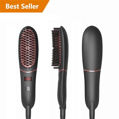 China Amazon Success Outdoor Beard Comb Brush Ceramic Ionic Straight Flat Iron Electric Hair Straightener Brush For Anti Scald Home Use for sale