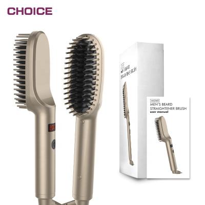 China Private Label Foldable Hair Tools LED Fast Portable Mini Beard Straightening Comb Ceramic Electric Ionic Hair Brush for sale