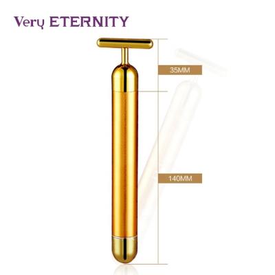 China Hot Selling Face Lift Beauty Tools Face Lifting Vibrator T Shape 24k Gold Face Massager Stick for sale