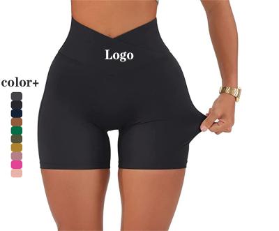 China Antibacterial Custom Gym Apparel Fitness Workout Yoga Pants Women V Cut Waist Crac! crack! seamless butt short leggings with pocket for sale