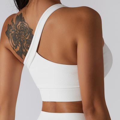 China PRINT Proof Summer One Shoulder Sports Fitness Ribbed Active Custom Antibacterial Bra ON DEMAND Proof Yoga Women Squat Tops for sale