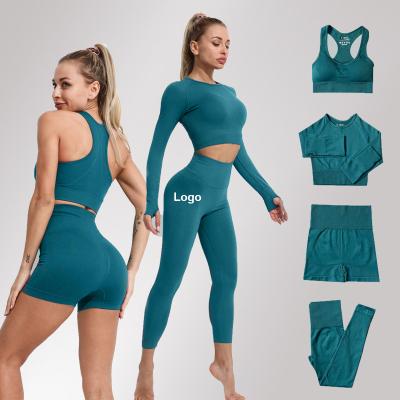 China Women Antibacterial Gym Sportswear Dropshipping High Waist Leggings And Bra Workout Clothes Fitness Yoga Seamless Set for sale