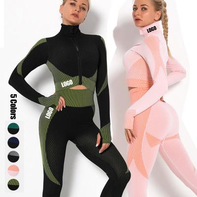 China Breathable Seamless Women Yoga Set Long Sleeve High Waist Sport Top Leggings Gym Clothes Sport Suit Short Gym Suit Fitness Sets For Women for sale