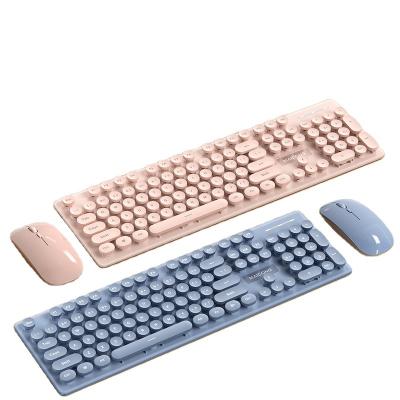 China New Wireless Colors Rechargeable Exquisite Slim Wireless Keyboard 2.4 GHz Tooth MC Keyboard and Retro Keyboard Blue Set Desktop Mouse for sale