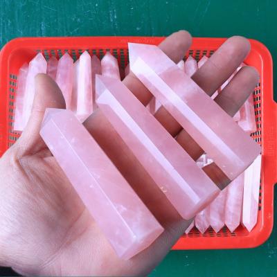 China China Natural Rose Quartz Crystal Six-sided Healing Stones Crystal Raw Stone Polished Pink Healing crystals wands for sale