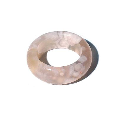 China Other Wholesale Natural Crystal Stone Ring Cherry Blossom Flower Agate Rings Chalcedony Cherry Blossom Agate Dome Ring for sale