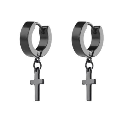 China CLASSIC Fashion Stainless Steel Gold Cross Ear Clip Hoops Silver Black Ear Studs Men Women Stud Earrings for sale